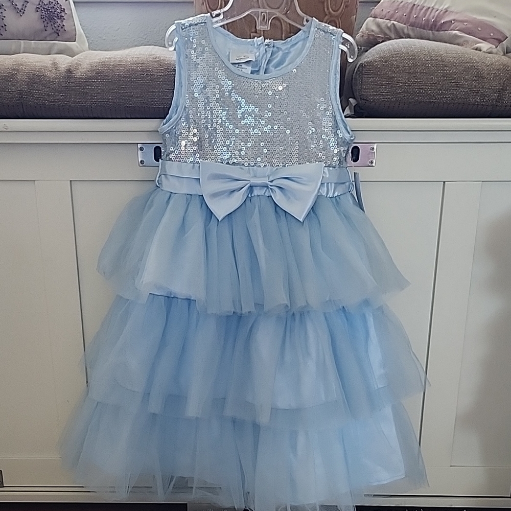 Special Occasion Sparkling Blue Sequin Kids Dress with Bow Aize 4T kdr3